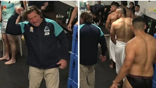 WATCH: Hasler explodes at "dumb" Titans in wild shower scenes