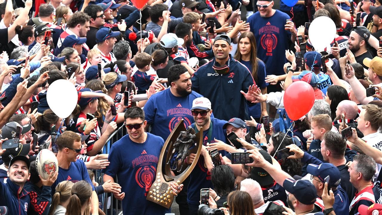 Roosters party with fans after grand final double