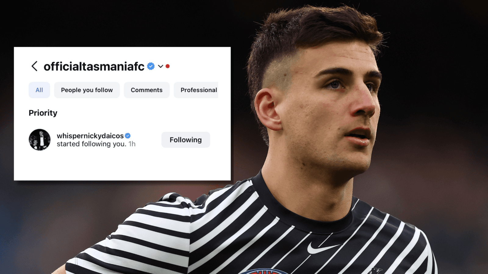 Daicos sets tongues wagging after following Tassie on Instagram